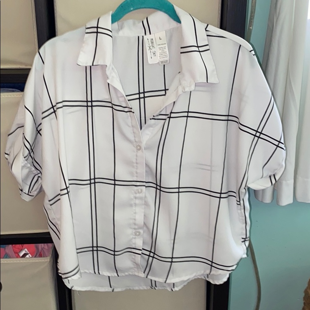 A Black and white button down top